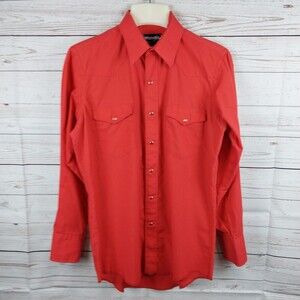 Wrangler Red Western Cowboy Cut Single Stitch Shirt Sz 15.5 33 X-Long Tail Snaps